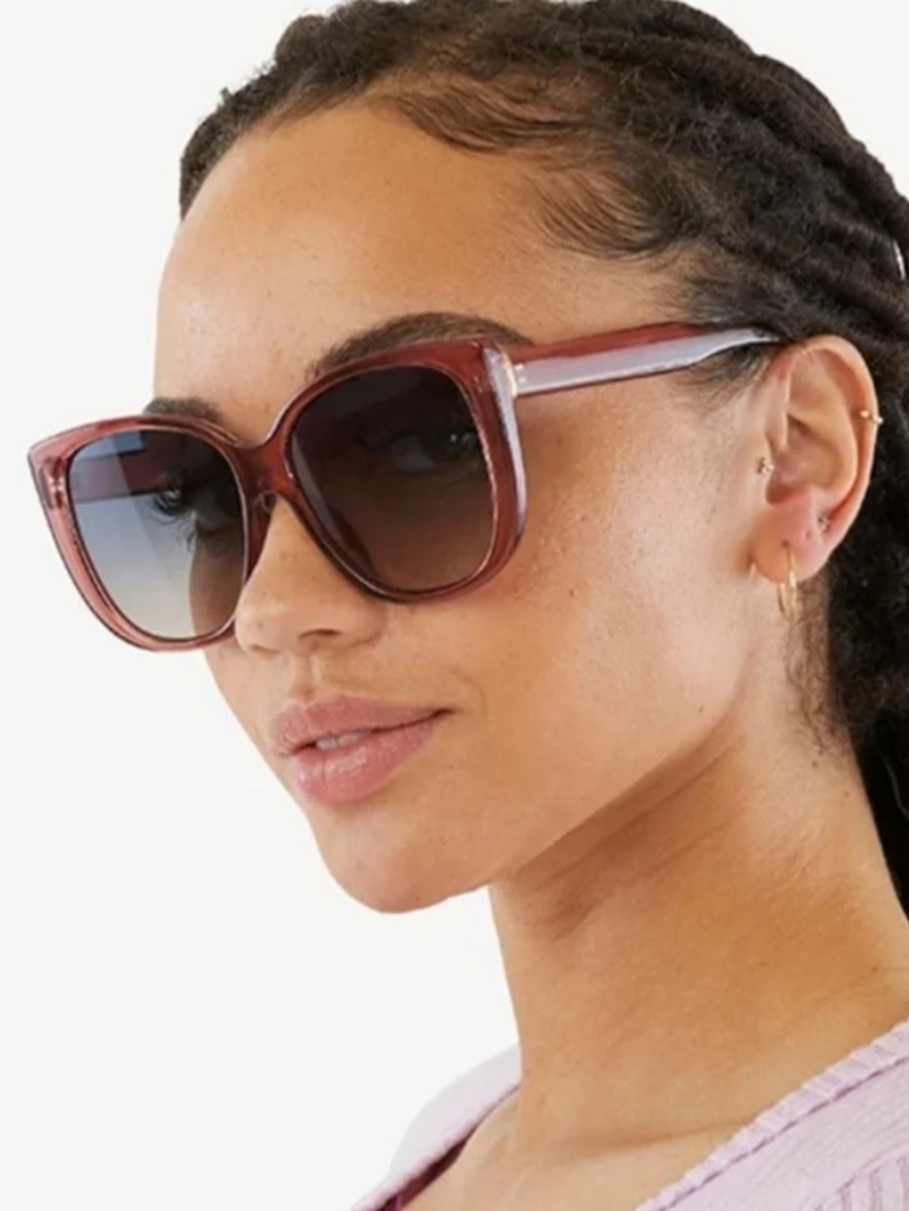Summer & Rose Emily Mauve Cateye Sunglasses with Case and Cleaning Cloth